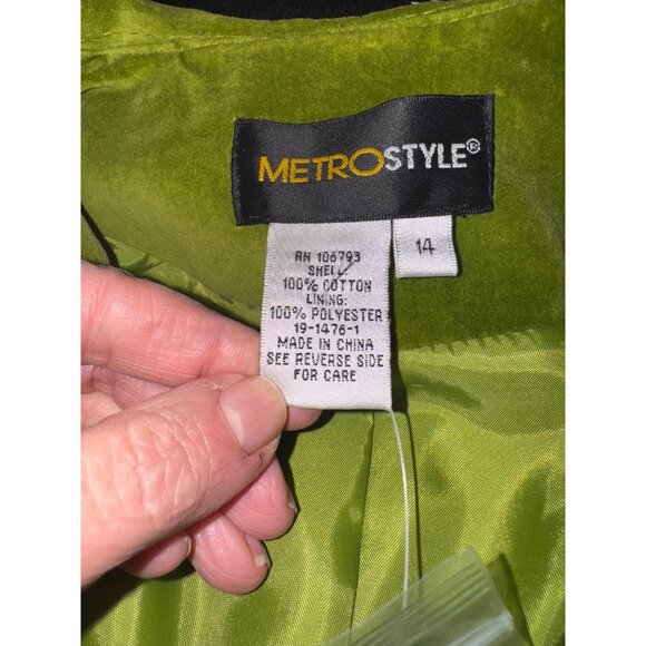 New Metrostyle Lime Green Ruffle Velvet Button-Up Jacket Blazer Women 14 Luxury - Picture 6 of 9